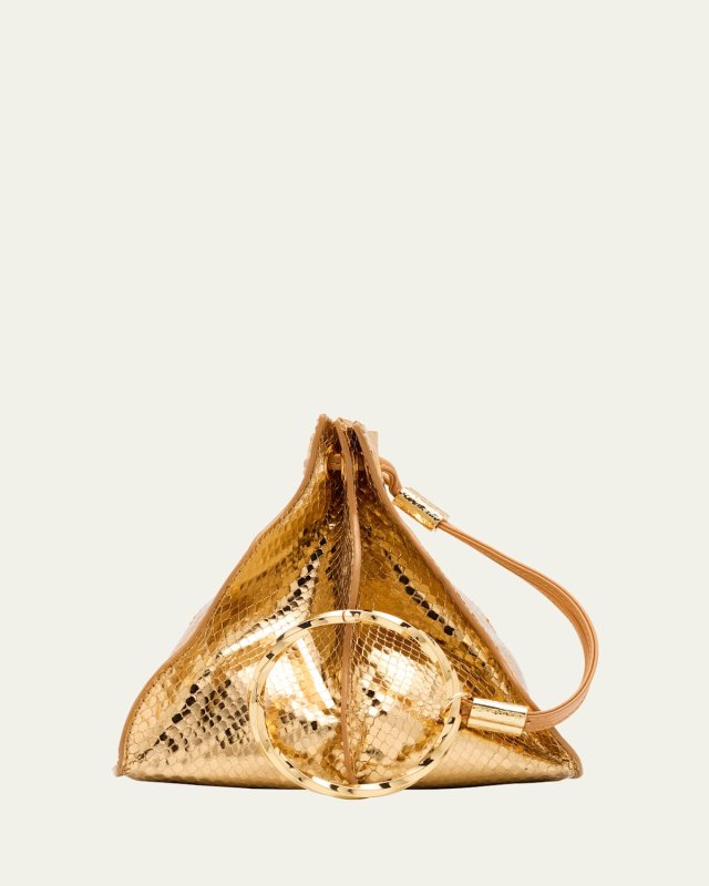 Adria Pleated Wave Snakeskin-Embossed Pochette Bag